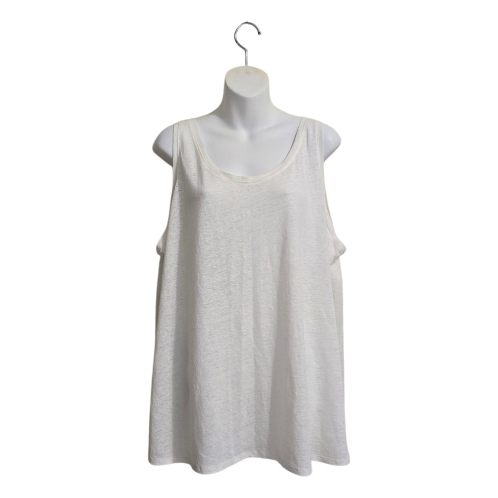 Eileen Fisher System Fine Scoop Neck Sleeveless Linen Tank Top In Ivory Sz XL